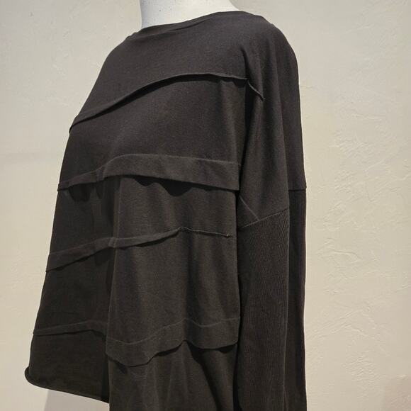 Planet by Lauren G Pima Cotton Luxury Tucked Boxy T-Shirt in Black, One Size - Picture 2 of 7